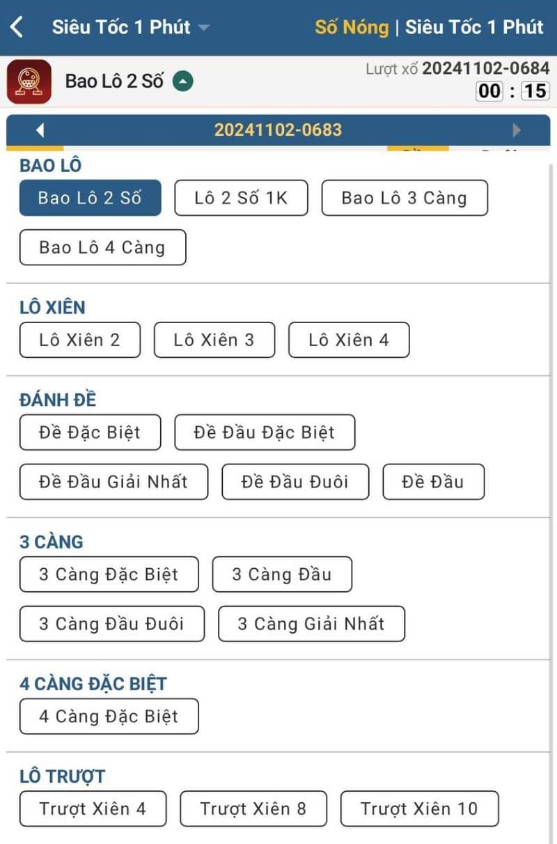 Các hình thức đặt cược xổ số siêu tốc 1 phút tại VIBET88